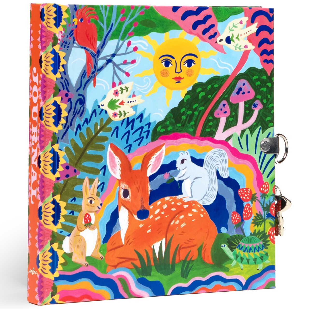 eeBoo: Fawn & Sun Journal - Lock & Keys, 176 Lined Pages, Sketch & Take Notes, 6.25 x 5.5", Animal Themed Diary, Foil-Stamped Hardcover, Kids & Teens